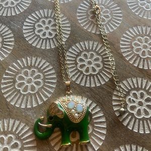 Green Enamel Elephant moon glass necklace